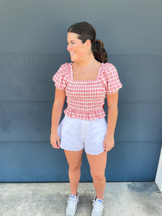 Red Gingham Bow Top