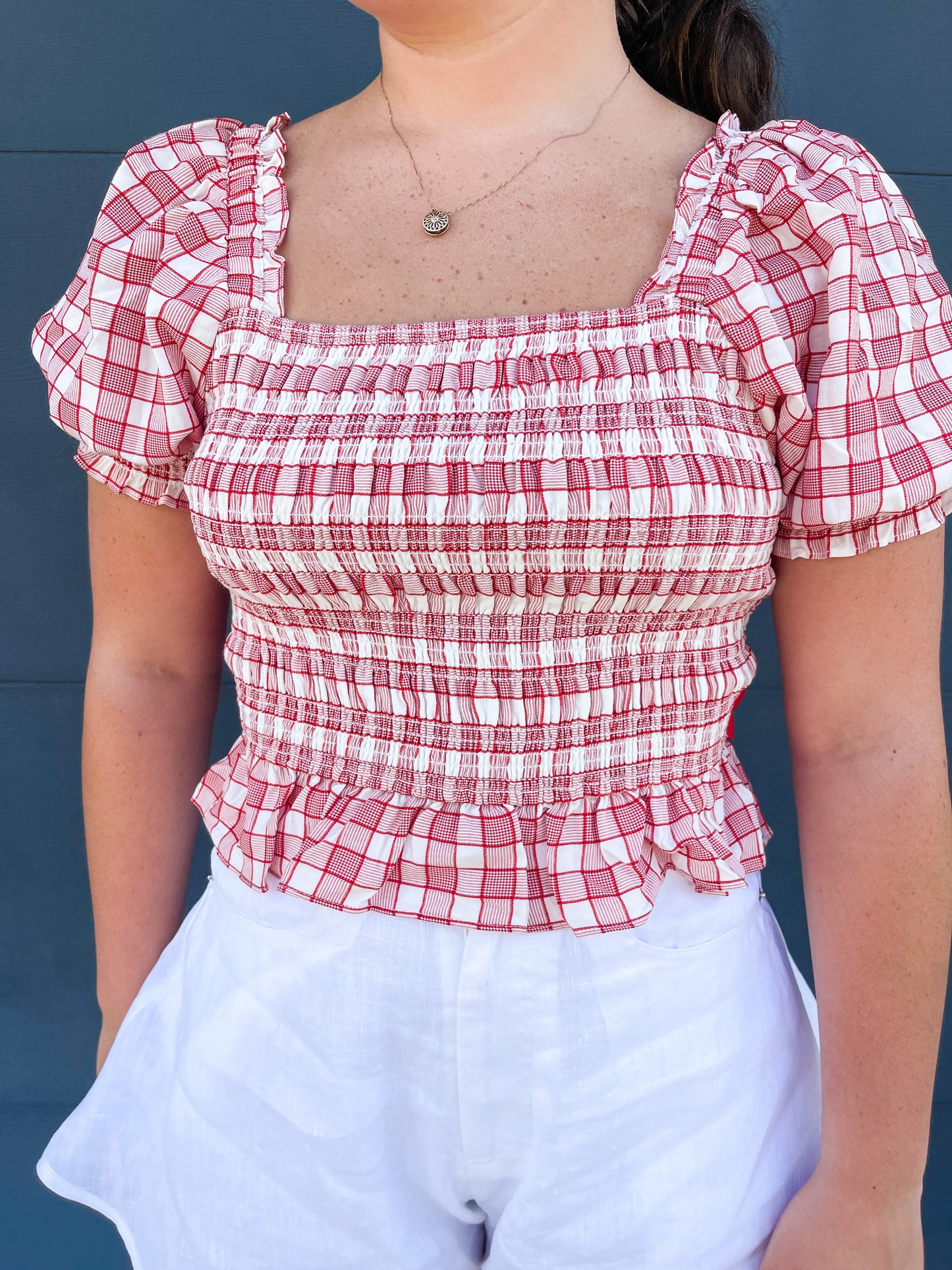 Red Gingham Bow Top