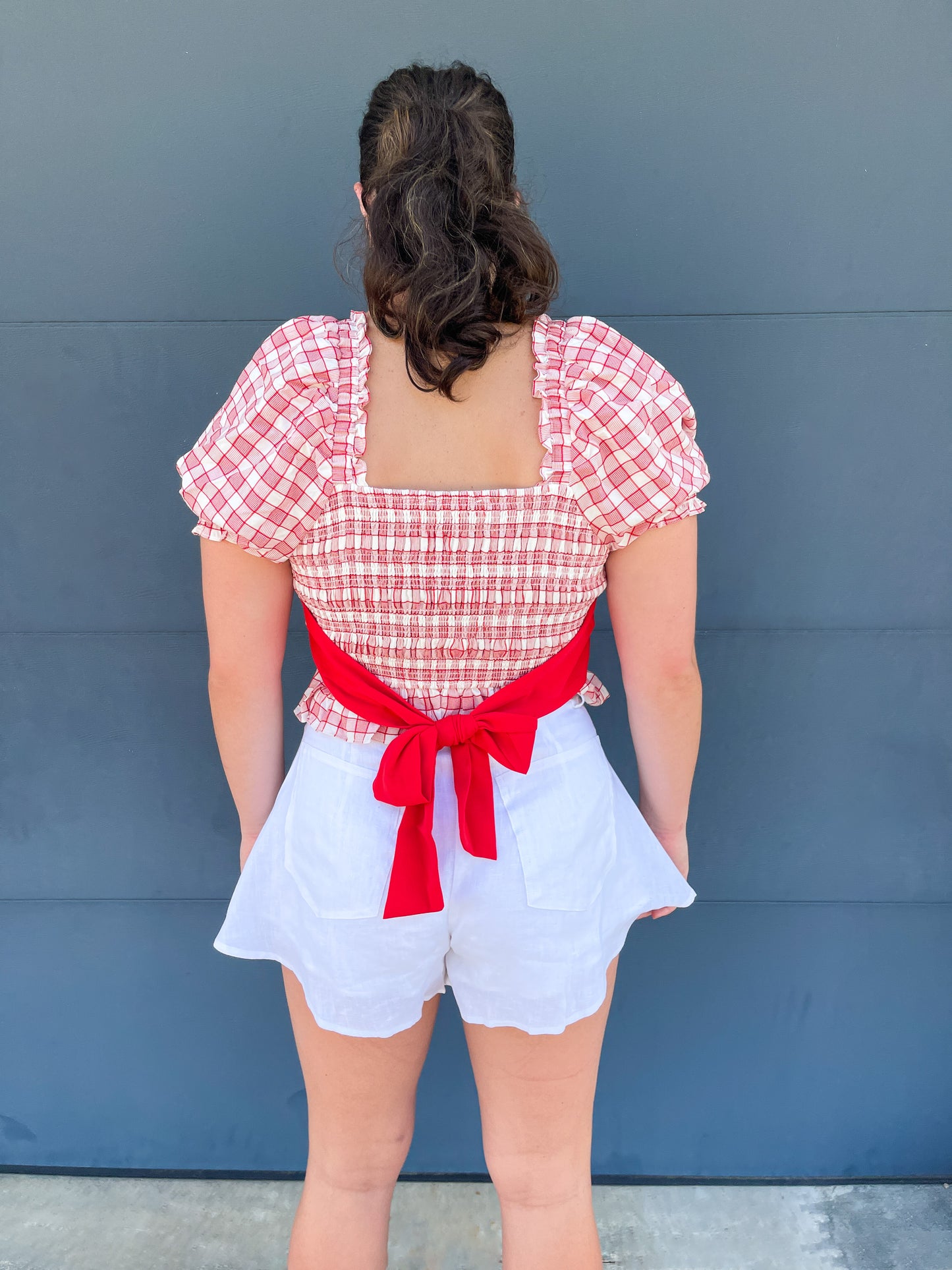 Red Gingham Bow Top