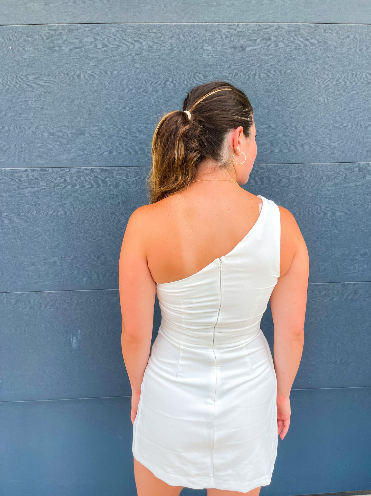 One Shoulder White Dress