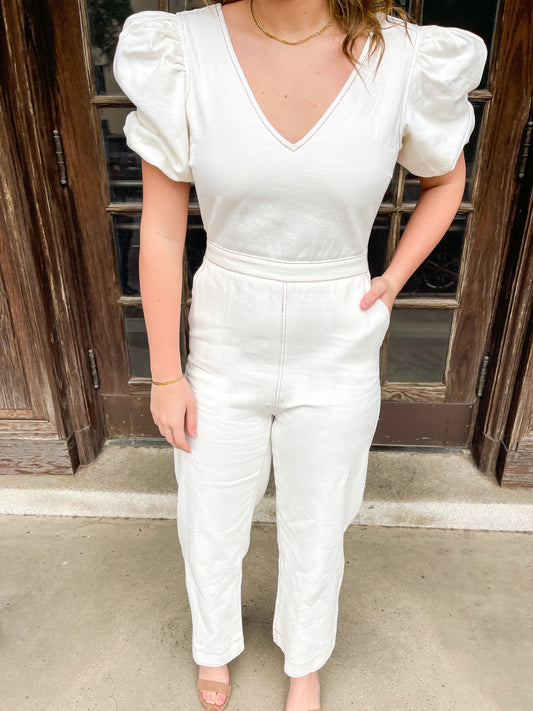 White Denim Jumpsuit