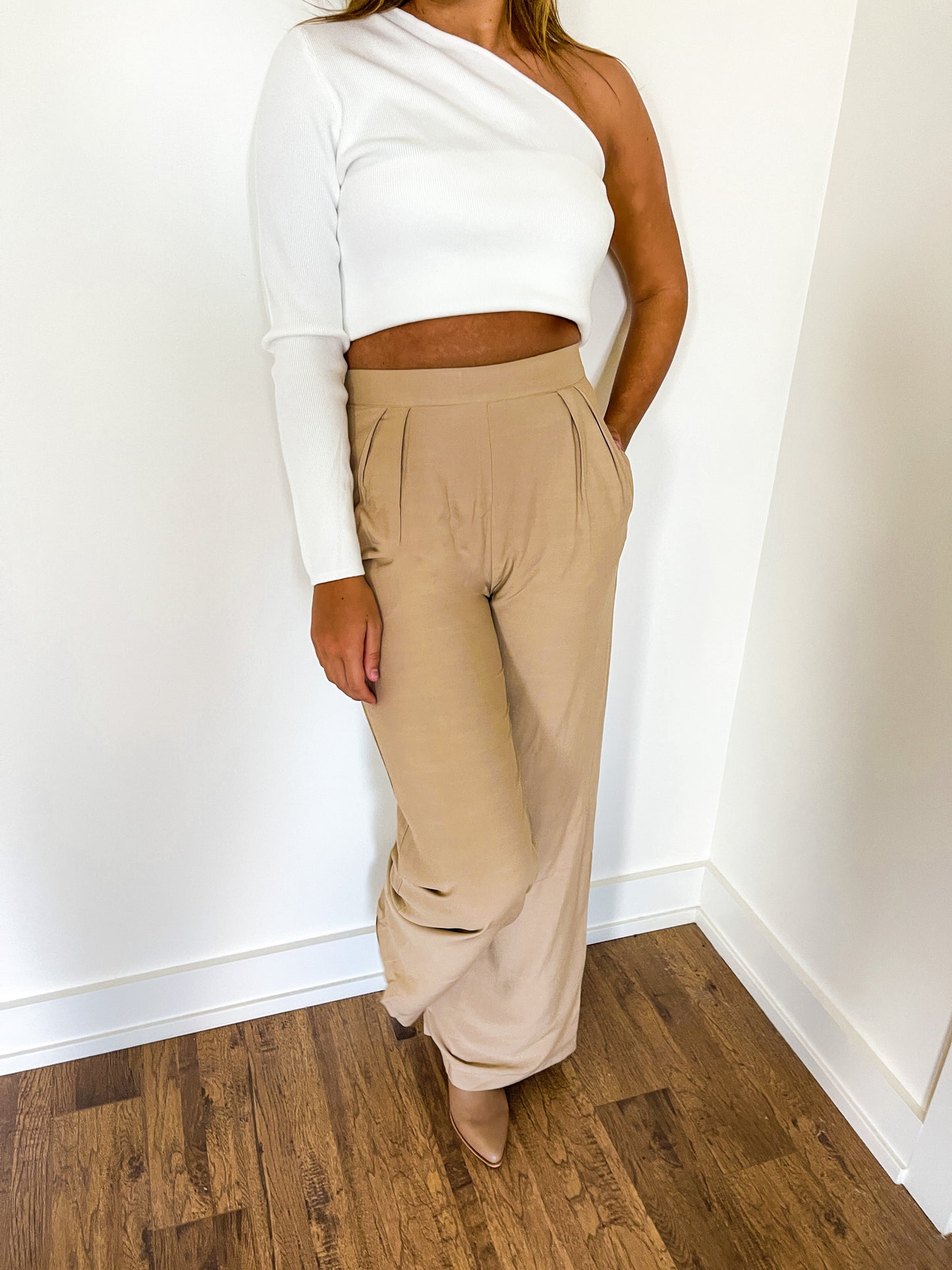 Beige Wide Leg Pants