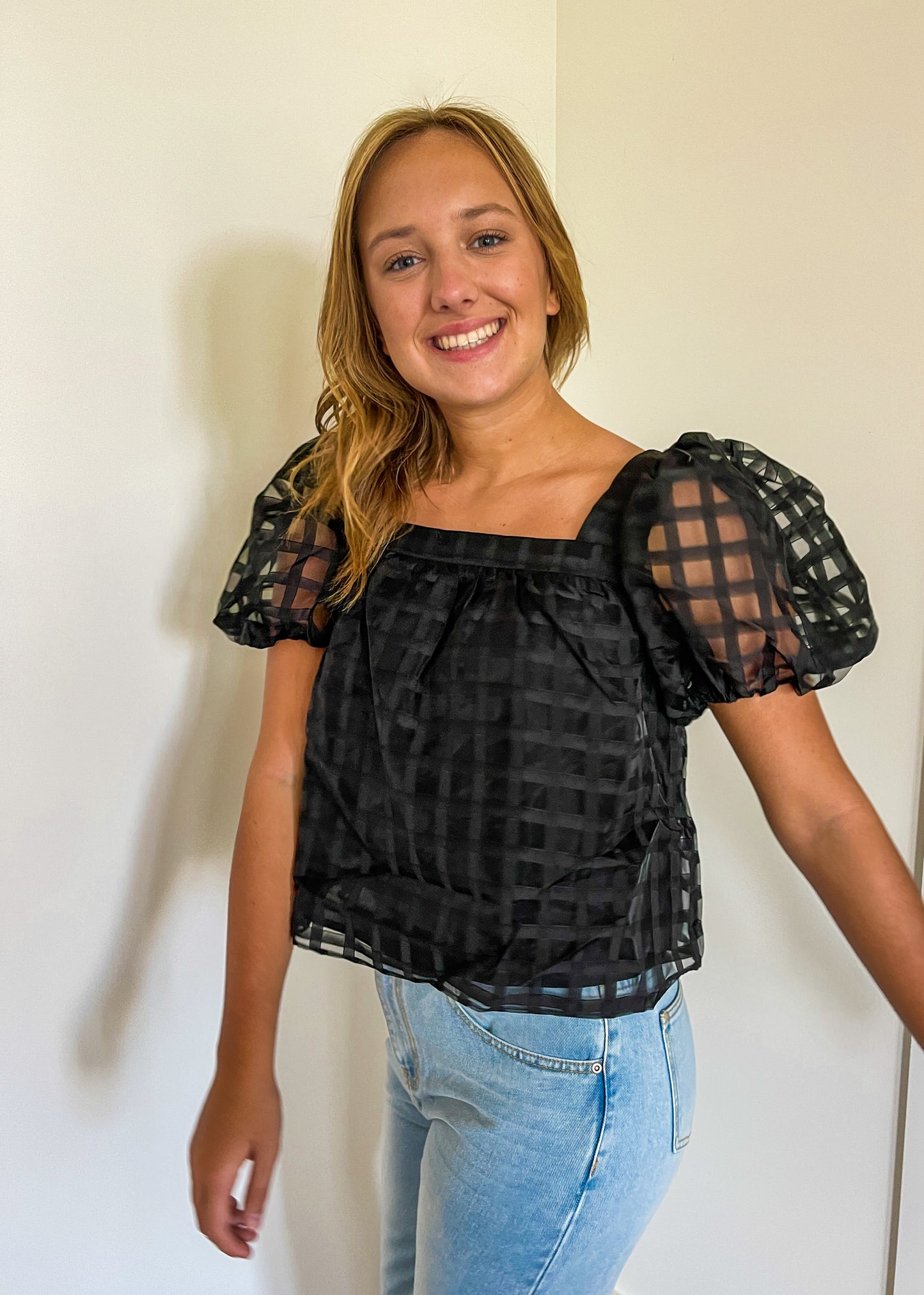 Black Gridded Top