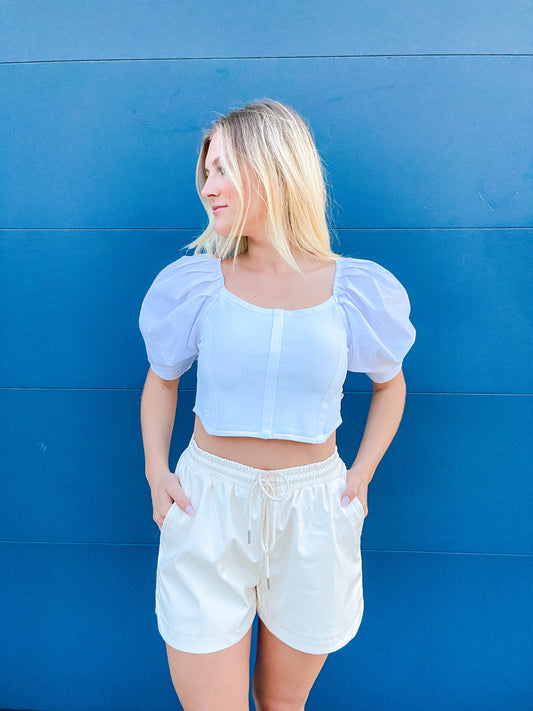 Ivory Leather Shorts